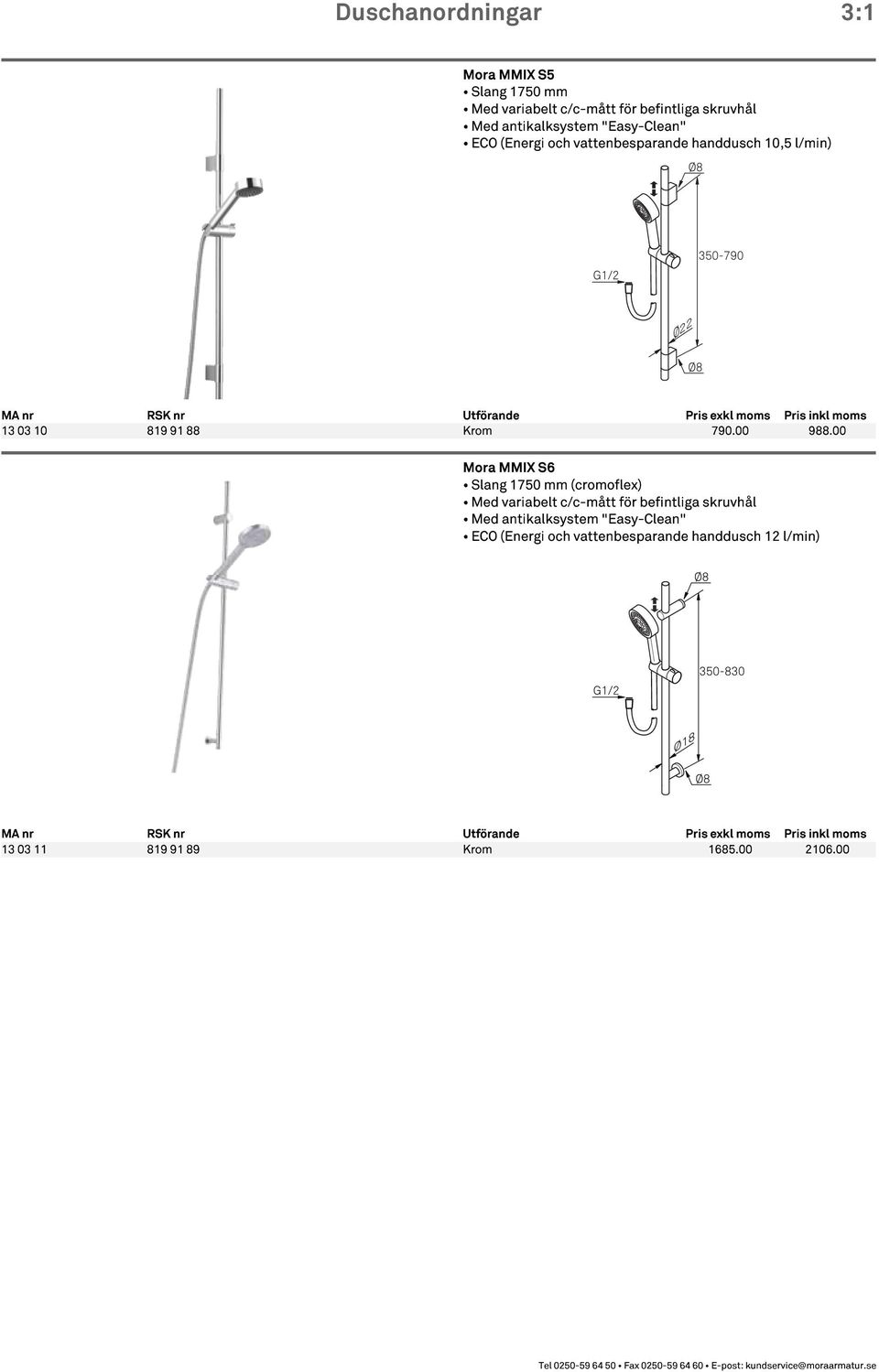 "Easy-Clean" ECO (Energi och vattenbesparande handdusch 10,5 l/min) 13 03 10 819 91 88 Krom 790.00 988.