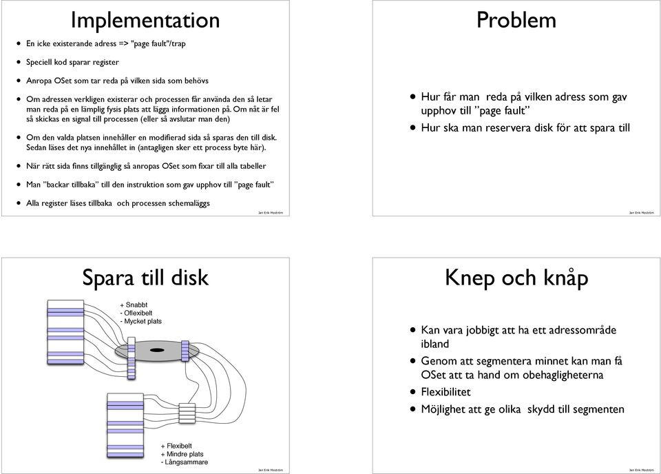 Om nåt är fel så skickas en signal till processen (eller så avslutar man den) Om den valda platsen innehåller en modifierad sida så sparas den till disk.