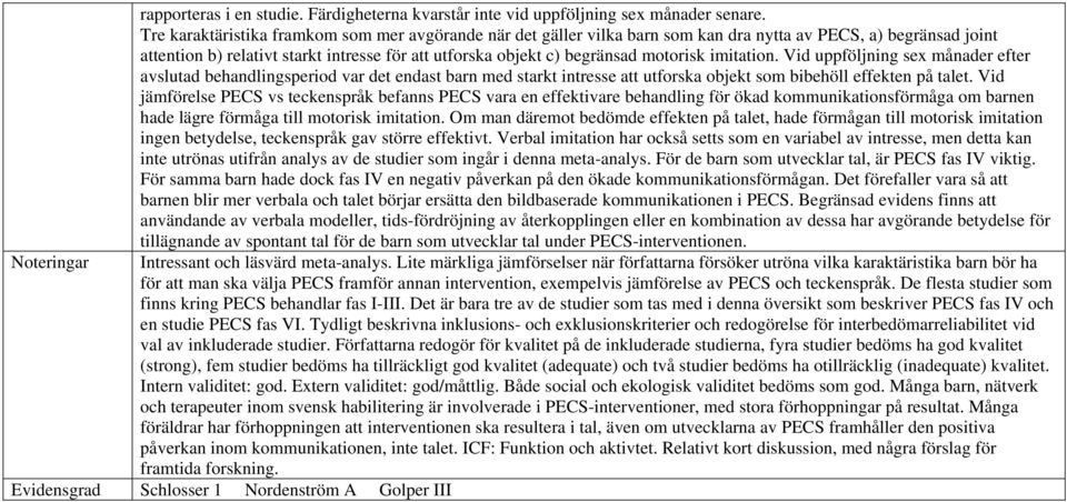 motorisk imitation. Vid uppföljning sex månader efter avslutad behandlingsperiod var det endast barn med starkt intresse att utforska objekt som bibehöll effekten på talet.