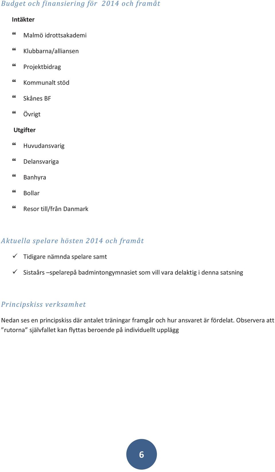 spelare samt Sistaårs spelarepå badmintongymnasiet som vill vara delaktig i denna satsning Principskiss verksamhet Nedan ses en