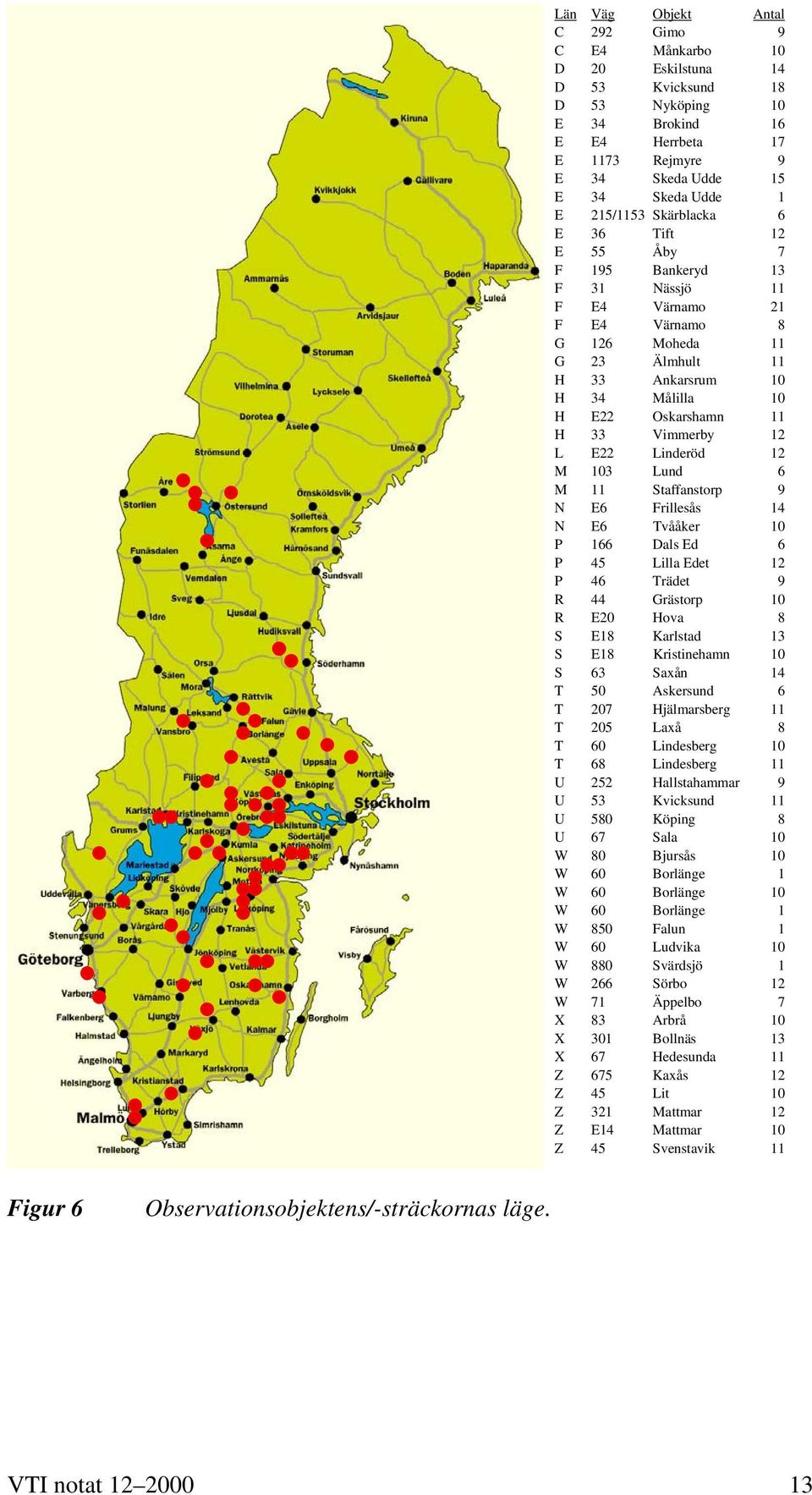 33 Vimmerby 12 L E22 Linderöd 12 M 103 Lund 6 M 11 Staffanstorp 9 N E6 Frillesås 14 N E6 Tvååker 10 P 166 Dals Ed 6 P 45 Lilla Edet 12 P 46 Trädet 9 R 44 Grästorp 10 R E20 Hova 8 S E18 Karlstad 13 S