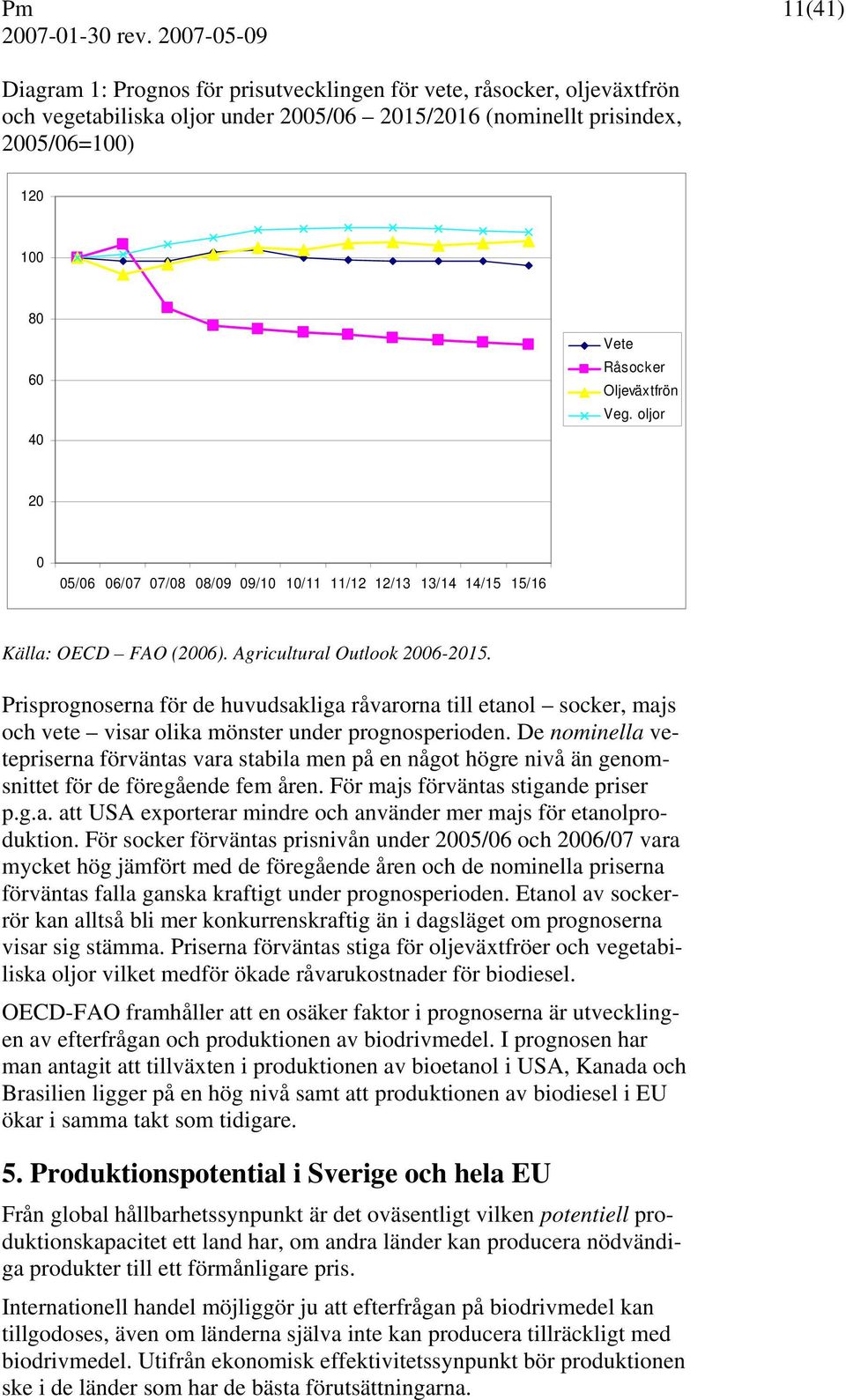 Prisprognoserna för de huvudsakliga råvarorna till etanol socker, majs och vete visar olika mönster under prognosperioden.