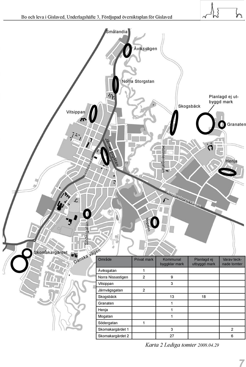 mark Åviksgatan 1 Norra Nissastigen 2 9 Vitsippan 3 Järnvägsgatan 2 Planlagd ej utbyggd mark Skogsbäck 13 18 Granaten 1