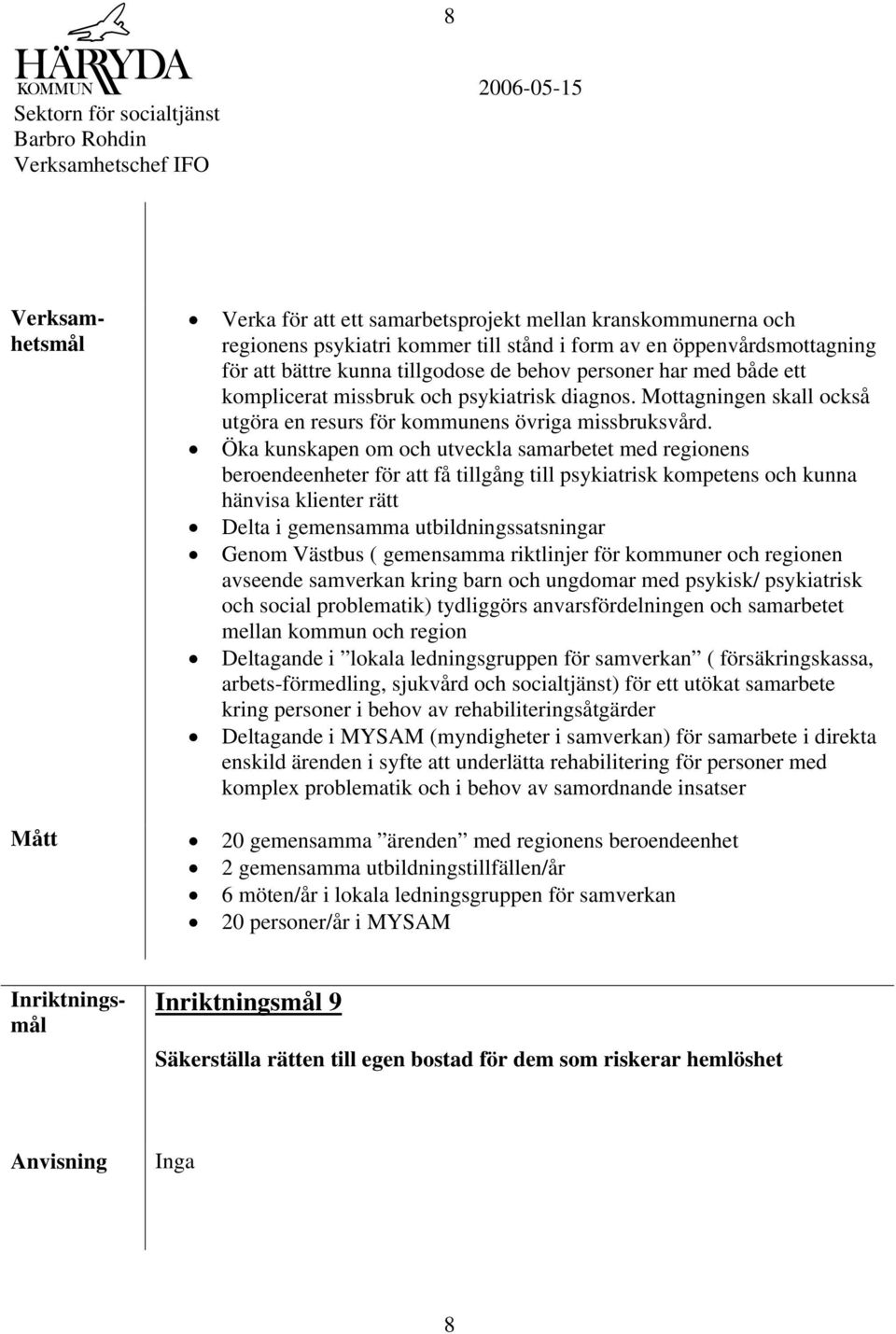 Öka kunskapen om och utveckla samarbetet med regionens beroendeenheter för att få tillgång till psykiatrisk kompetens och kunna hänvisa klienter rätt Delta i gemensamma utbildningssatsningar Genom