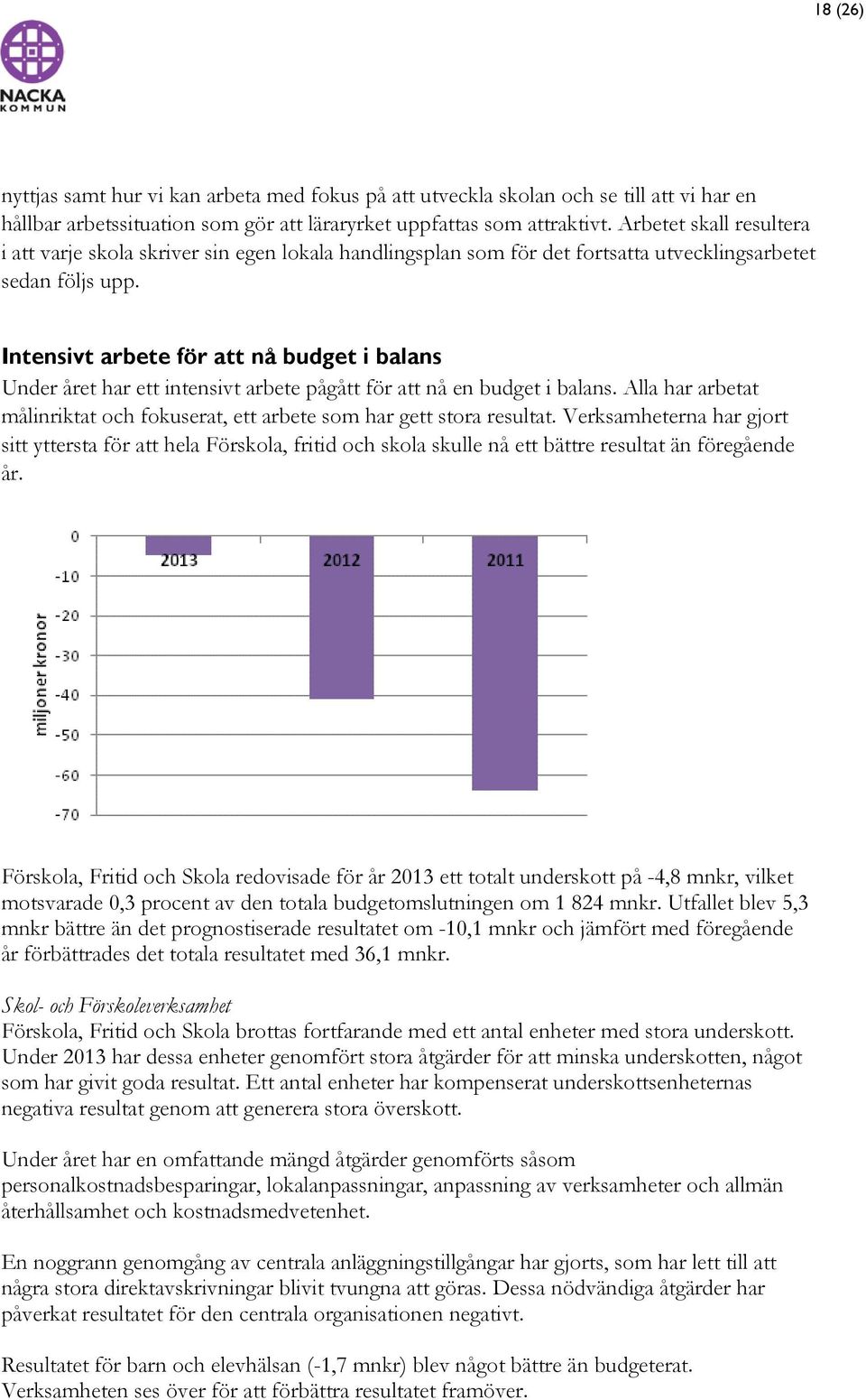 Intensivt arbete för att nå budget i balans Under året har ett intensivt arbete pågått för att nå en budget i balans.