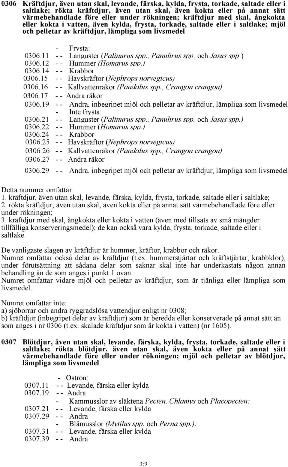 11 - - Languster (Palinurus spp., Panulirus spp. och Jasus spp.) 0306.12 - - Hummer (Homarus spp.) 0306.14 - - Krabbor 0306.15 - - Havskräftor (Nephrops norvegicus) 0306.