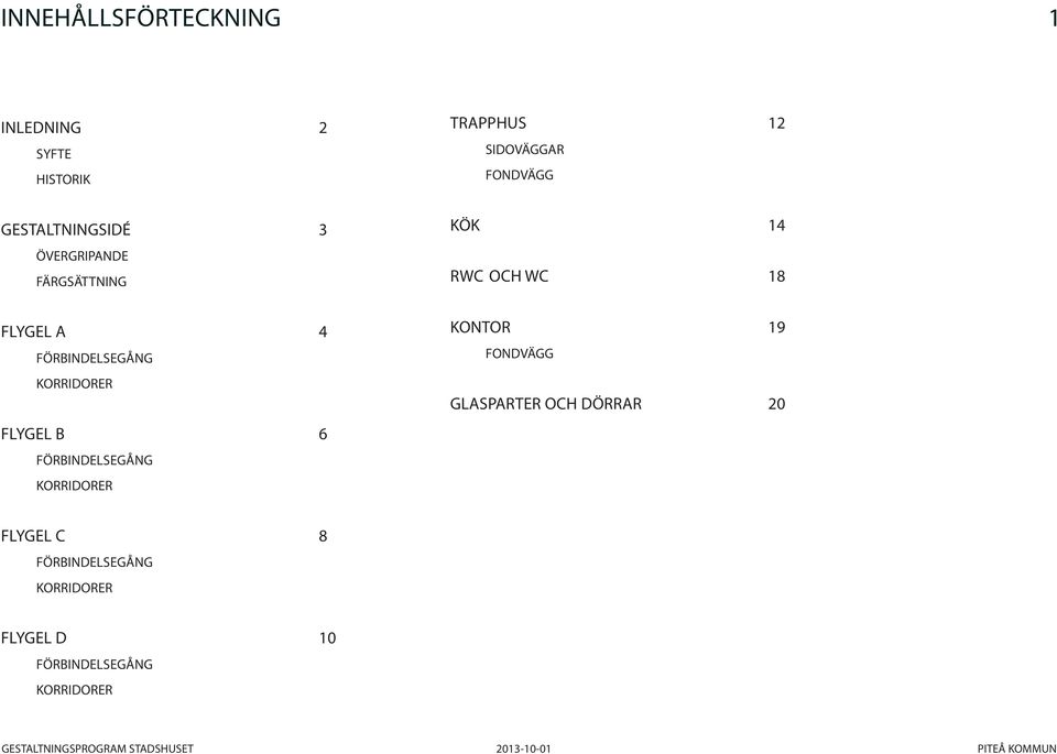SIDOVÄGGAR FONDVÄGG KÖK 4 RWC OCH WC 8 KONTOR 9 FONDVÄGG GLASPARTER OCH DÖRRAR 0 FLYGEL C 8