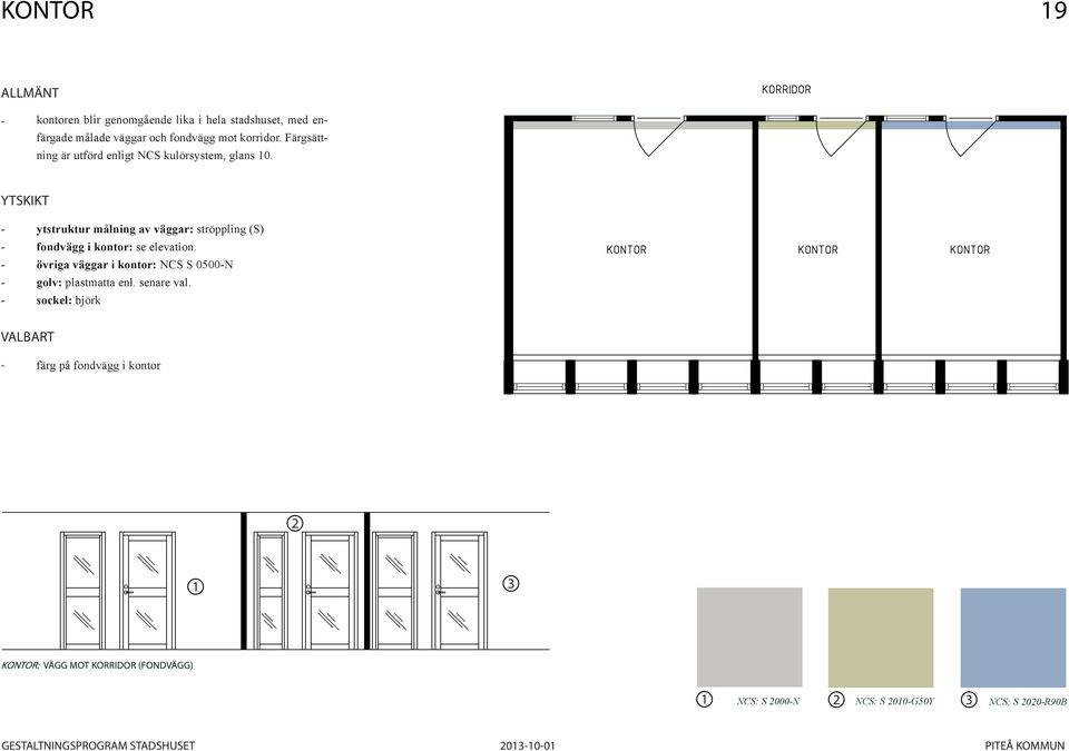 ytstruktur målning av väggar: ströppling (S) fondvägg i kontor: se elevation.