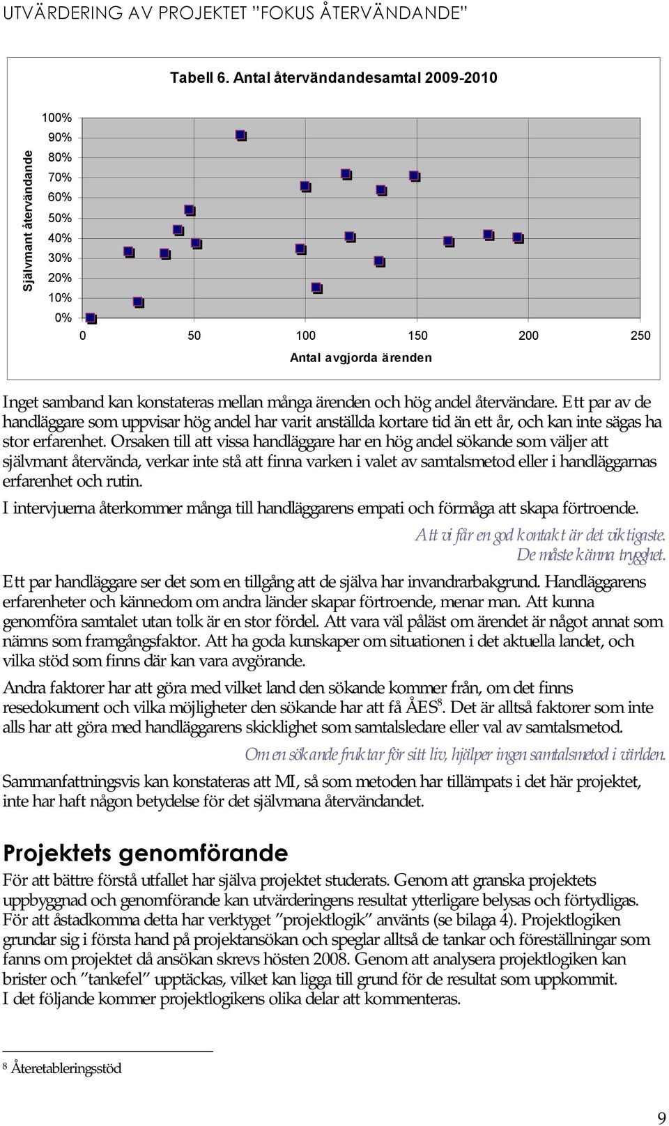 och hög andel återvändare. Ett par av de handläggare som uppvisar hög andel har varit anställda kortare tid än ett år, och kan inte sägas ha stor erfarenhet.