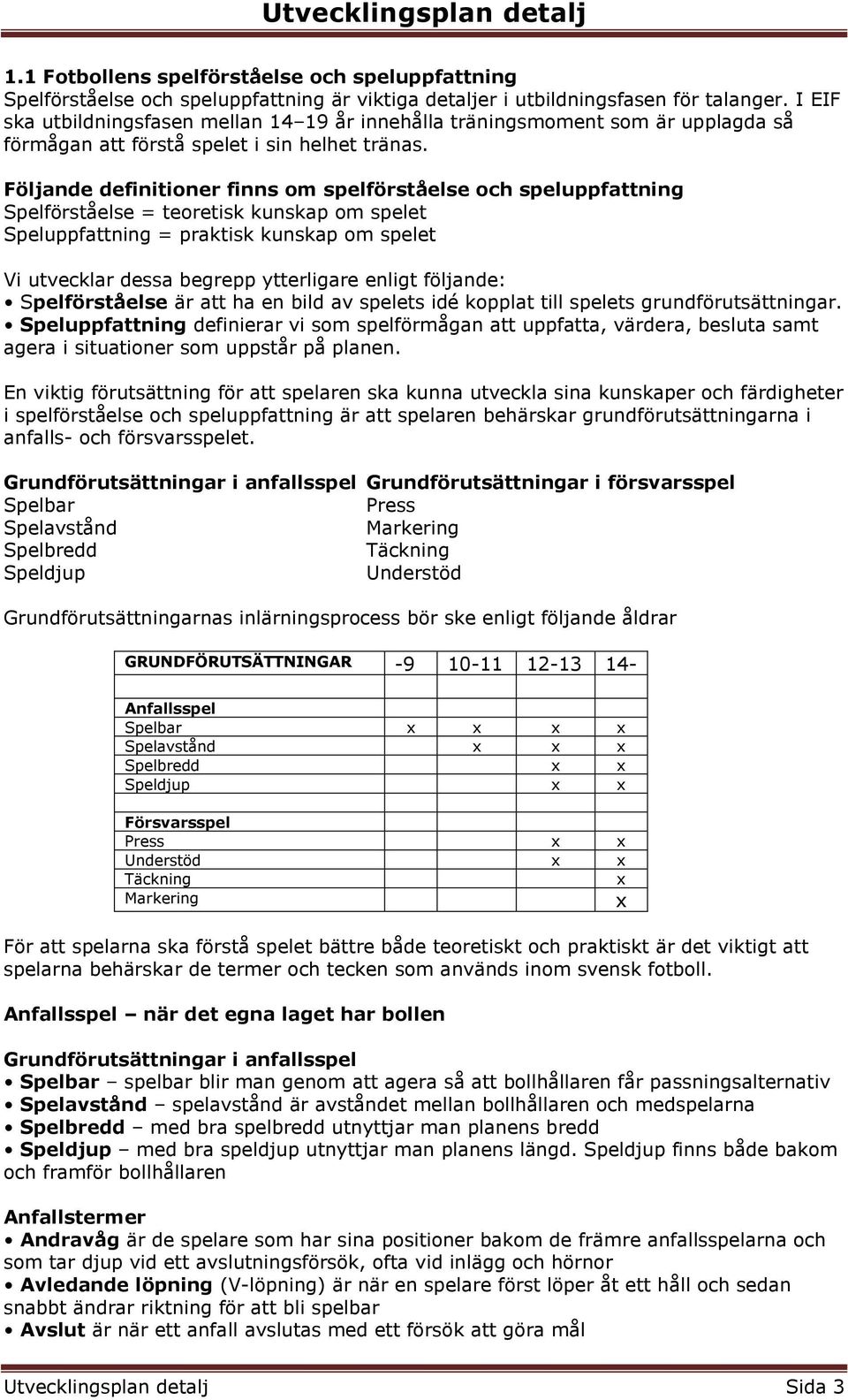 Följande definitioner finns om spelförståelse och speluppfattning Spelförståelse = teoretisk kunskap om spelet Speluppfattning = praktisk kunskap om spelet Vi utvecklar dessa begrepp ytterligare