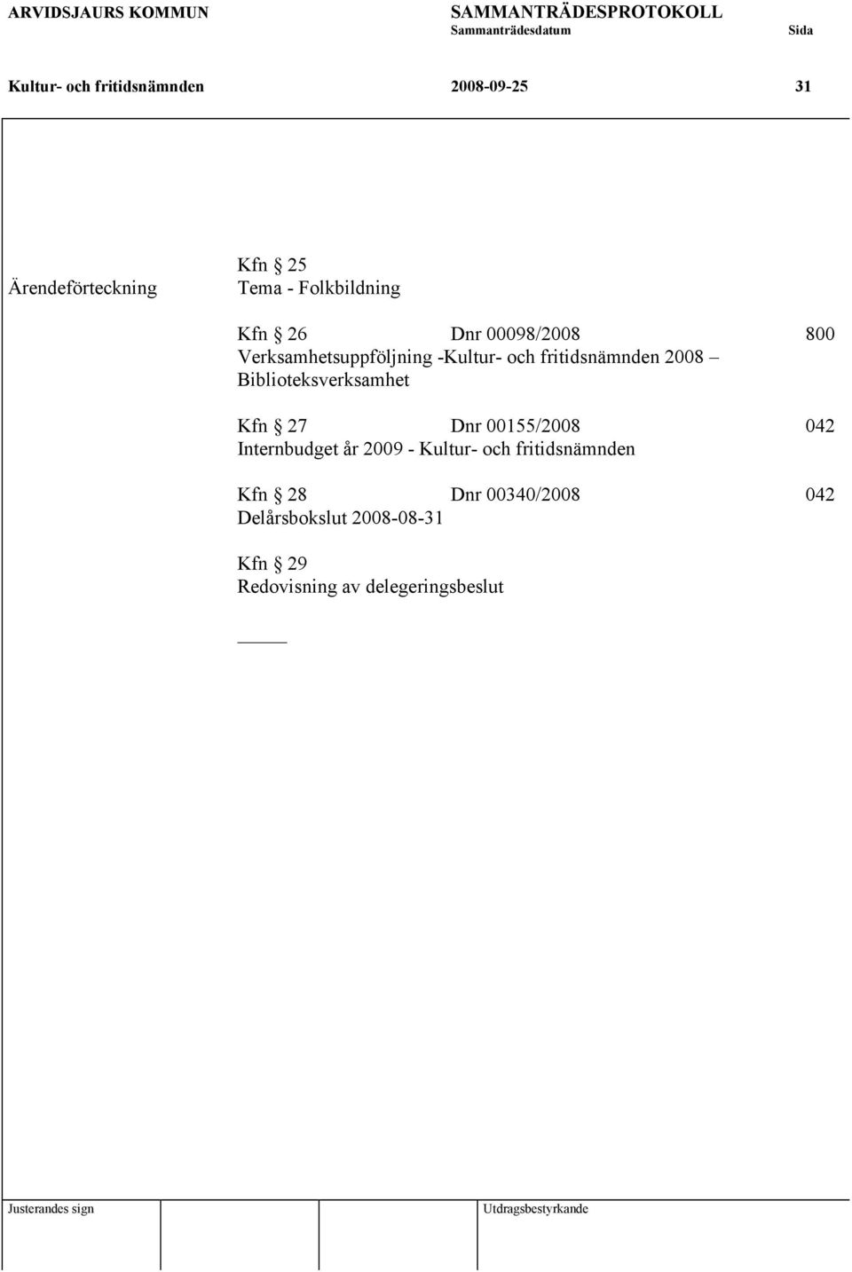 - 2008 Biblioteksverksamhet Kfn 27 Dnr 00155/2008 042 Internbudget år 2009 - Kfn 28 Dnr