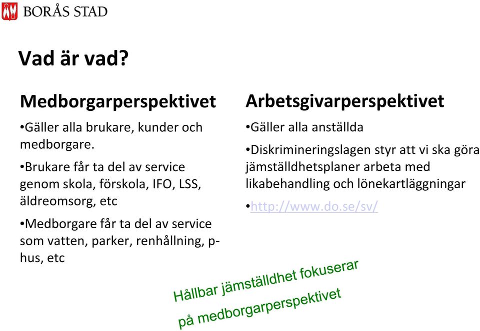 av service som vatten, parker, renhållning, p- hus, etc Arbetsgivarperspektivet Gäller alla anställda