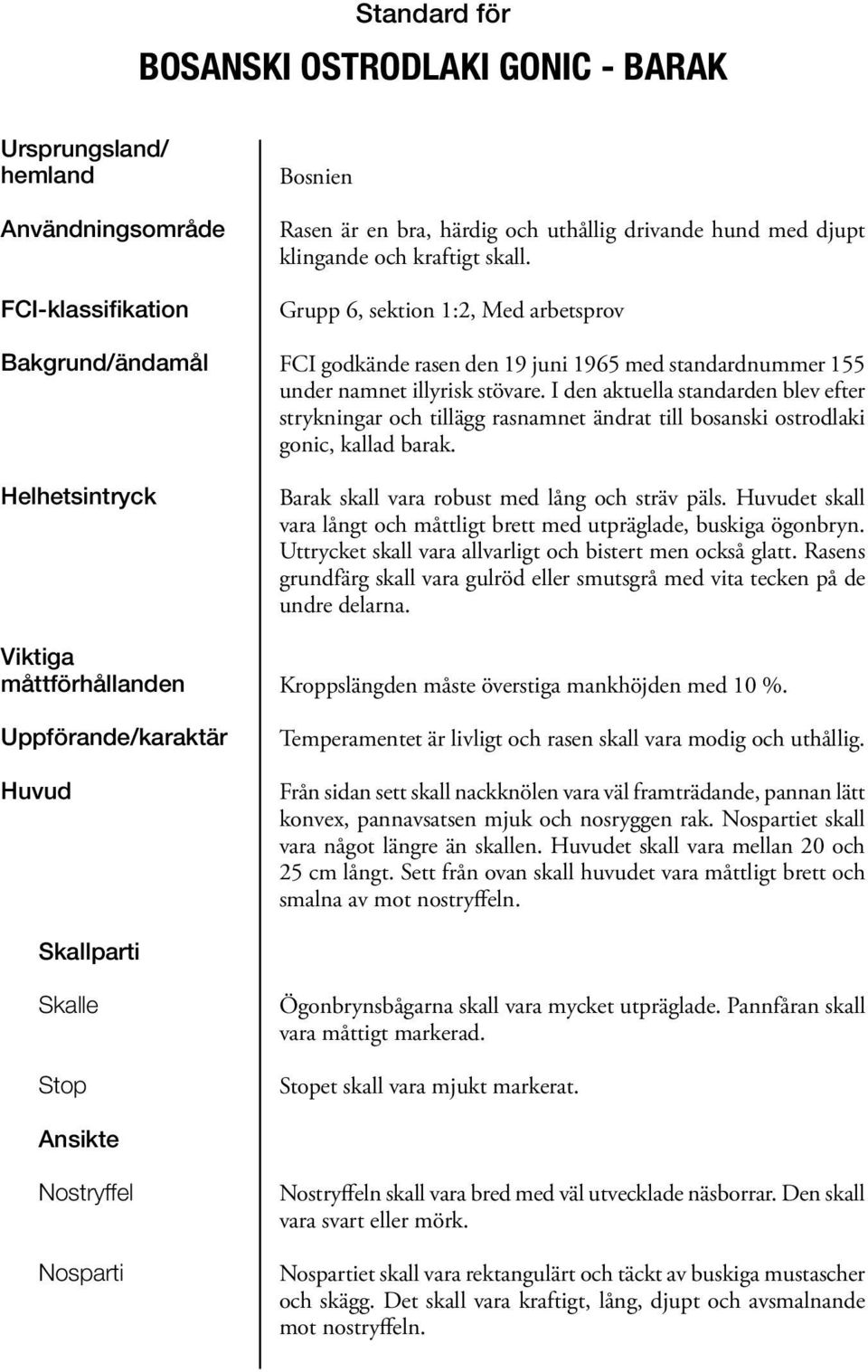 Grupp 6, sektion 1:2, Med arbetsprov FCI godkände rasen den 19 juni 1965 med standardnummer 155 under namnet illyrisk stövare.