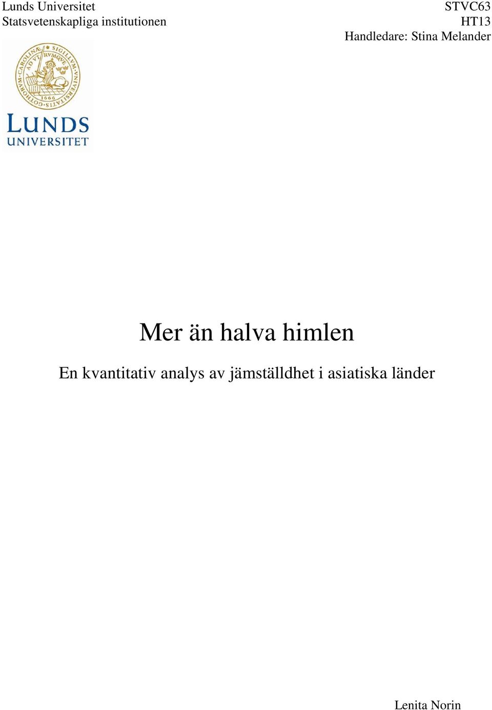 Melander Mer än halva himlen En kvantitativ