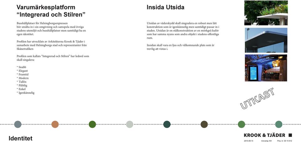 Profilen har utvecklats av Arkitekterna Krook & Tjäder i samarbete med Helsingborgs stad och representanter från Skånetrafiken Insida Utsida Utsidan av väderskydd skall singnalera en robust men lätt