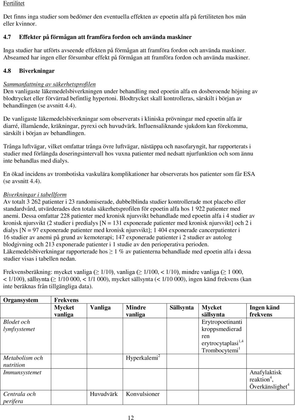 Abseamed har ingen eller försumbar effekt på förmågan att framföra fordon och använda maskiner. 4.