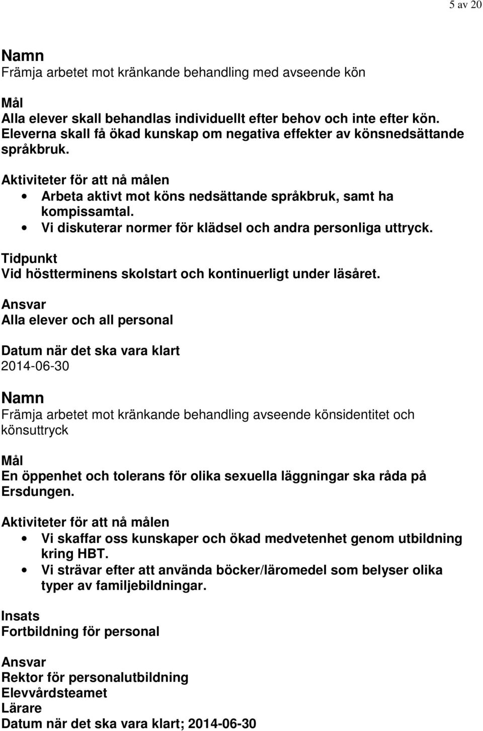 Vi diskuterar normer för klädsel och andra personliga uttryck. Tidpunkt Vid höstterminens skolstart och kontinuerligt under läsåret.