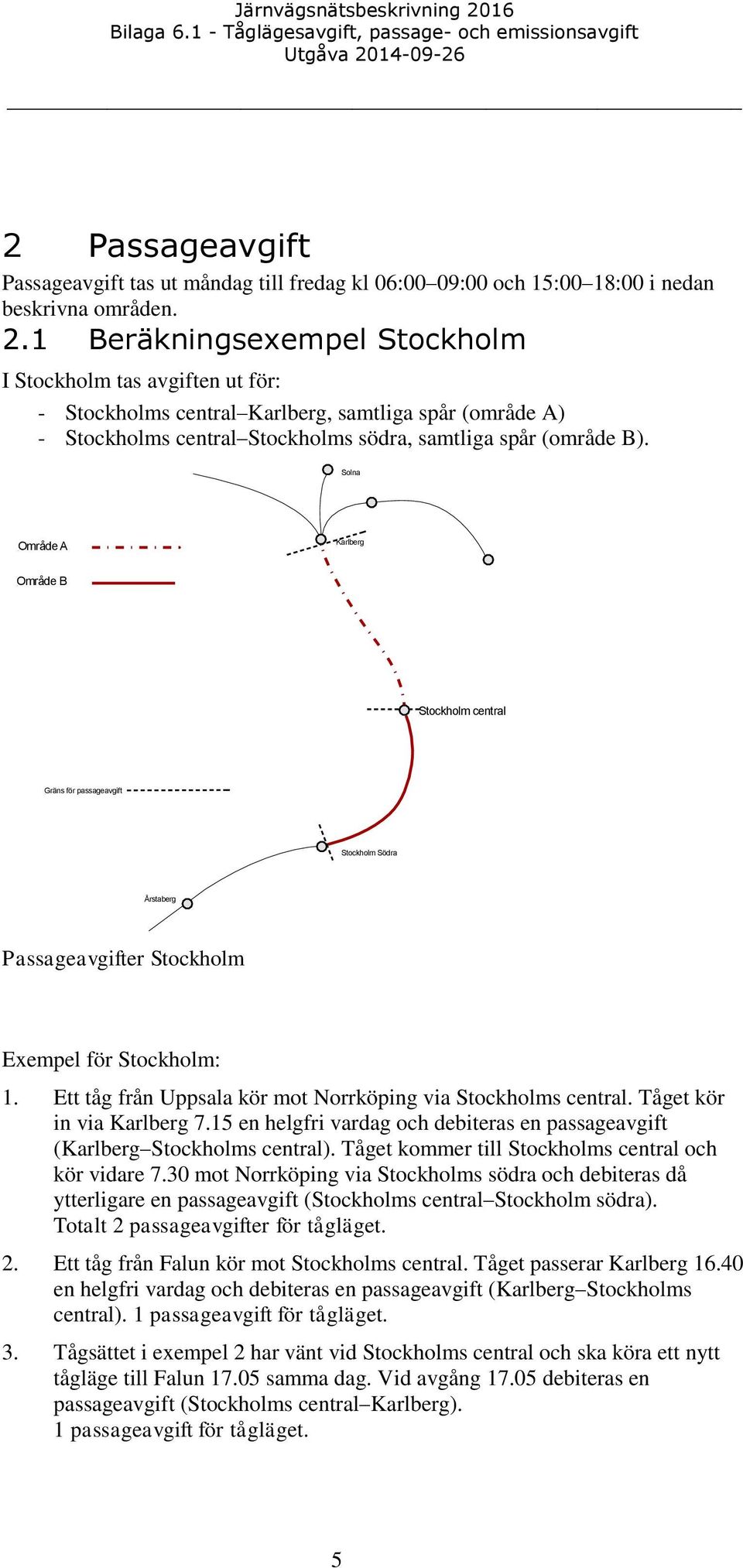 Solna Område A Karlberg Område B Stockholm central Gräns för passageavgift Stockholm Södra Årstaberg Passageavgifter Stockholm Exempel för Stockholm: 1.