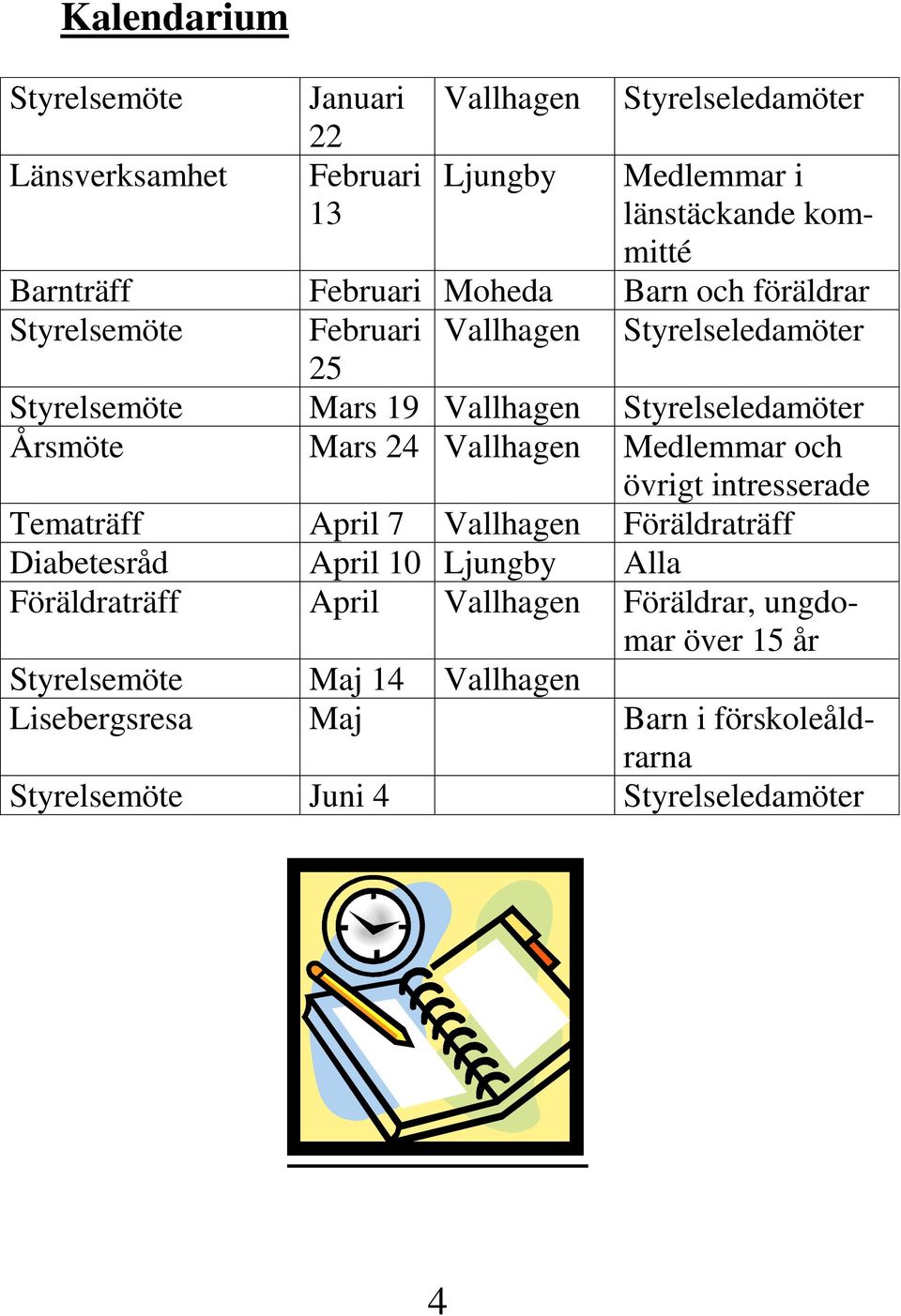 Mars 24 Vallhagen Medlemmar och övrigt intresserade Tematräff April 7 Vallhagen Föräldraträff Diabetesråd April 10 Ljungby Alla Föräldraträff