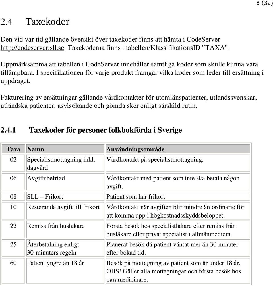 Fakturering av ersättningar gällande vårdkontakter för utomlänspatienter, utlandssvenskar, utländska patienter, asylsökande och gömda sker enligt särskild rutin. 2.4.