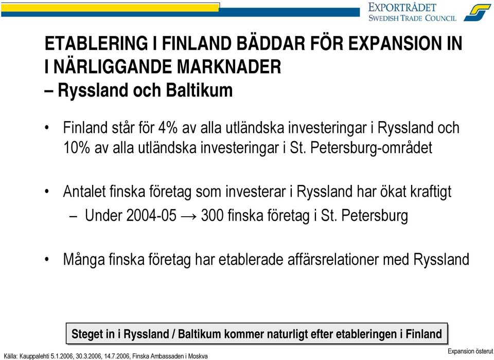 Petersburg-området Antalet finska företag som investerar i Ryssland har ökat kraftigt Under 2004-05 300 finska företag i St.