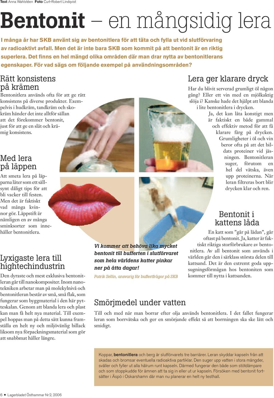 För vad sägs om följande exempel på användningsområden? Rätt konsistens på krämen Bentonitlera används ofta för att ge rätt konsistens på diverse produkter.