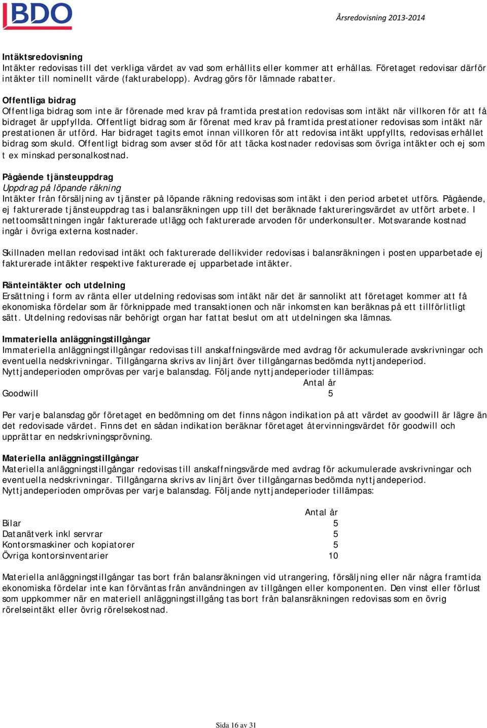 Offentligt bidrag som är förenat med krav på framtida prestationer redovisas som intäkt när prestationen är utförd.