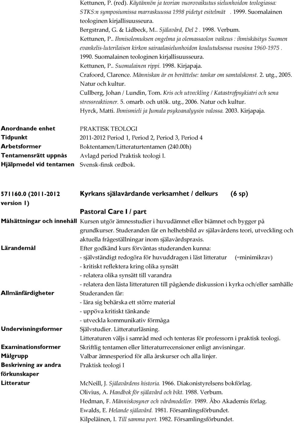 . Ihmisolemuksen ongelma ja olemassaolon vaikeus : ihmiskäsitys Suomen evankelis-luterilaisen kirkon sairaalasielunhoidon koulutuksessa vuosina 1960-1975. 1990.