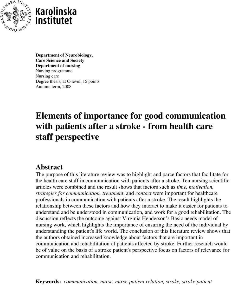 staff in communication with patients after a stroke.