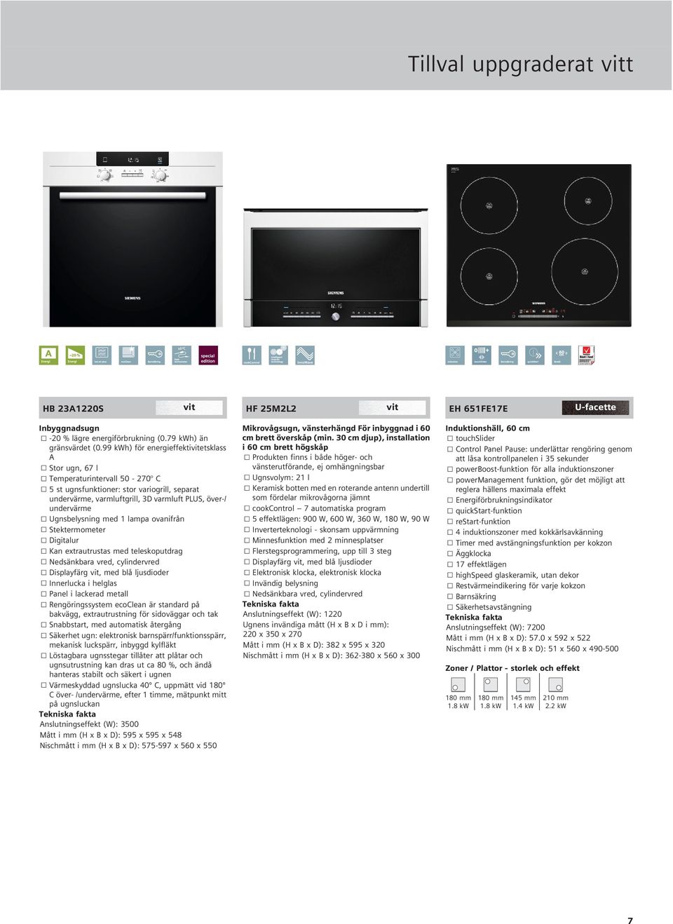 99 kwh) för energieffektietsklass i 60 cm brett högskåp Control Panel Pause: underlättar rengöring genom A Produkten finns i både höger- och att låsa kontrollpanelen i 35 sekunder Stor ugn, 67 l