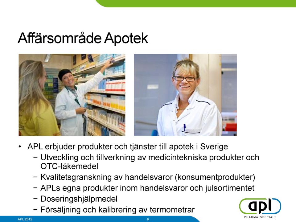 Kvalitetsgranskning av handelsvaror (konsumentprodukter) APLs egna produkter inom