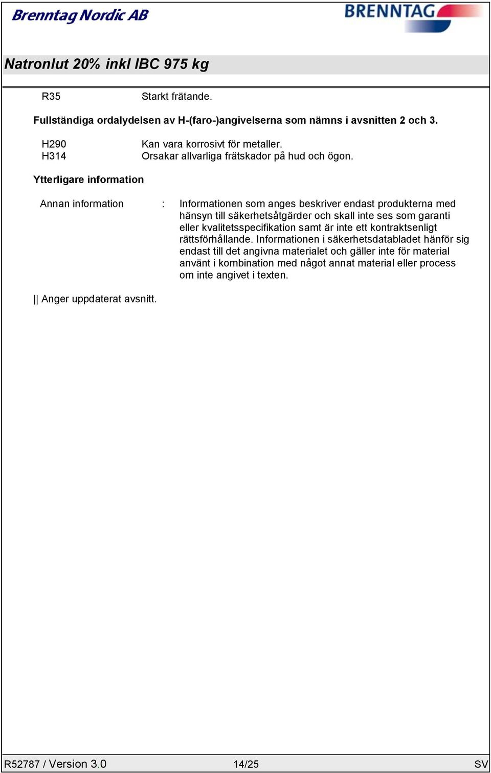 Ytterligare information Annan information : Informationen som anges beskriver endast produkterna med hänsyn till säkerhetsåtgärder och skall inte ses som garanti eller