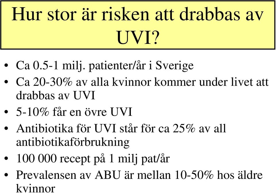 drabbas av UVI 5-10% får en övre UVI Antibiotika för UVI står för ca 25% av