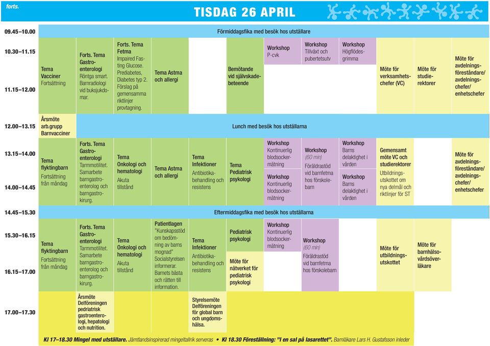 grupp Barnvacciner Lunch med besök hos utställarna 13.15 14.00 flyktingbarn från måndag Onkologi hematologi tillstånd Astma allergi Forts. Tarmmotilitet.