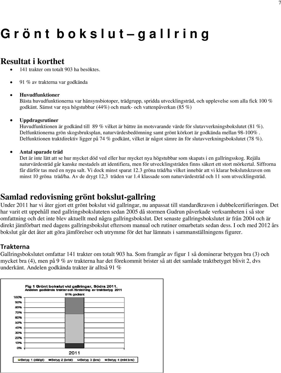 Sämst var nya högstubbar (44%) och mark- och vattenpåverkan (85 %) Uppdragsrutiner Huvudfunktionen är godkänd till 89 % vilket är bättre än motsvarande värde för slutavverkningsbokslutet (81 %).