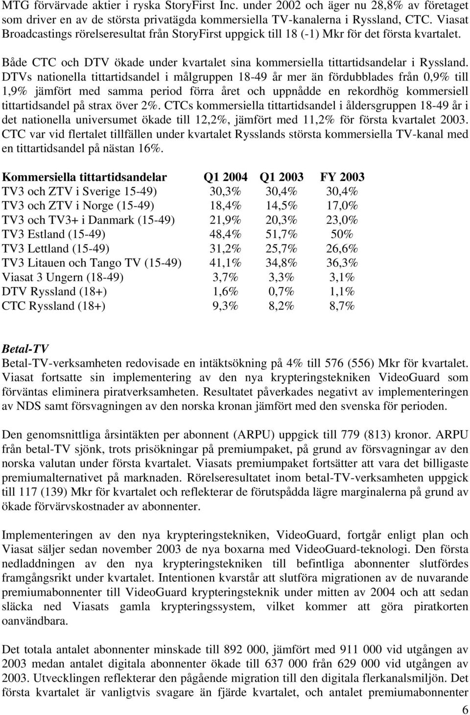 DTVs nationella tittartidsandel i målgruppen 18-49 år mer än fördubblades från 0,9% till 1,9% jämfört med samma period förra året och uppnådde en rekordhög kommersiell tittartidsandel på strax över