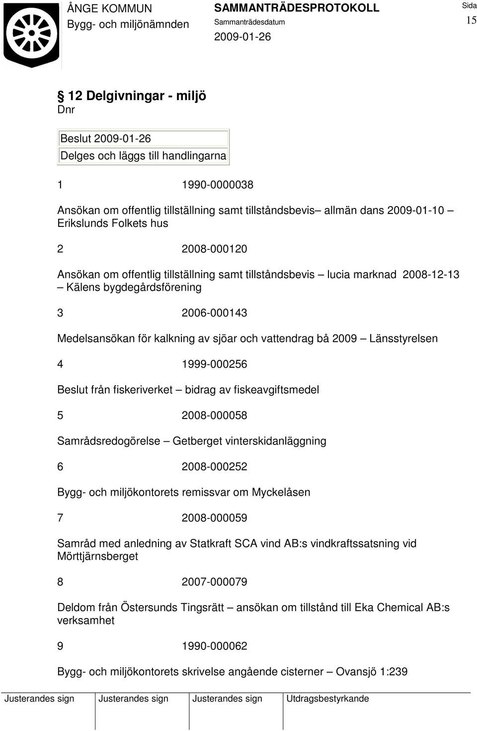 Länsstyrelsen 4 1999-000256 Beslut från fiskeriverket bidrag av fiskeavgiftsmedel 5 2008-000058 Samrådsredogörelse Getberget vinterskidanläggning 6 2008-000252 Bygg- och miljökontorets remissvar om