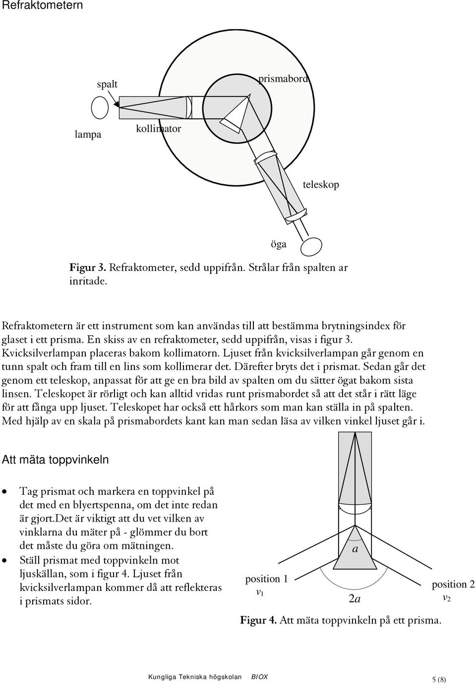 Kvicksilverlampan placeras bakom kollimatorn. Ljuset från kvicksilverlampan går genom en tunn spalt och fram till en lins som kollimerar et. Därefter bryts et i prismat.