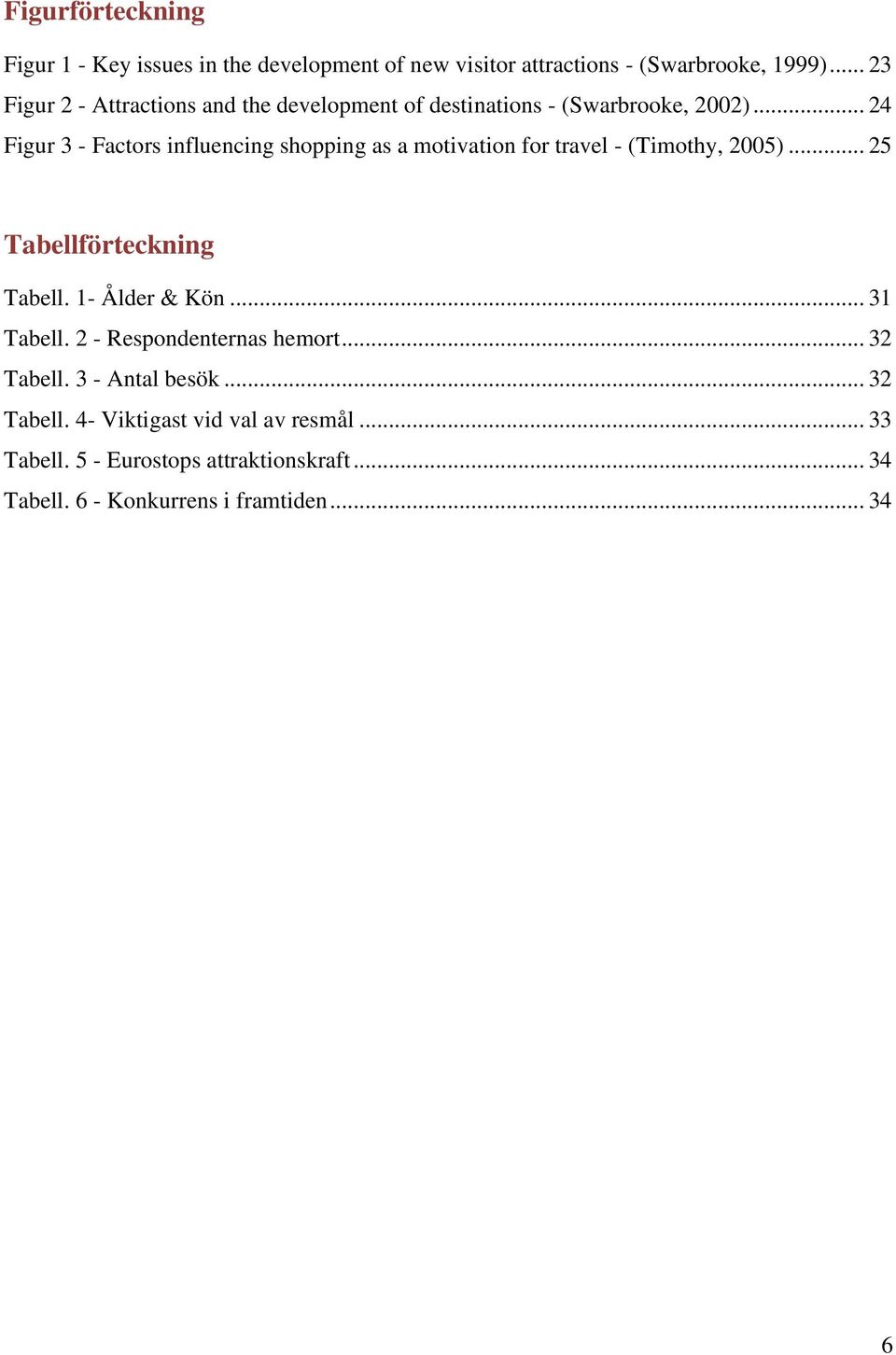 .. 24 Figur 3 - Factors influencing shopping as a motivation for travel - (Timothy, 2005)... 25 Tabellförteckning Tabell.