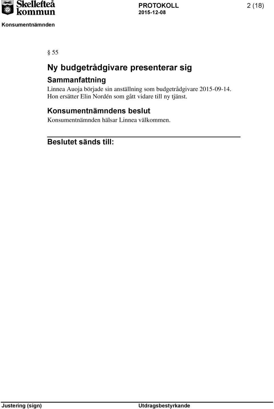 anställning som budgetrådgivare 2015-09-14.