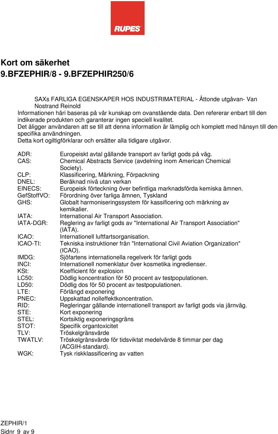 Det åligger användaren att se till att denna information är lämplig och komplett med hänsyn till den specifika användningen. Detta kort ogiltigförklarar och ersätter alla tidigare utgåvor.