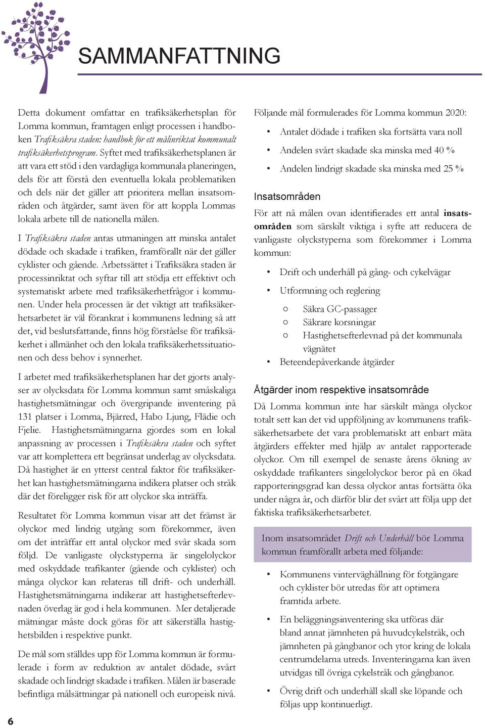 Syftet med trafiksäkerhetsplanen är att vara ett stöd i den vardagliga kommunala planeringen, dels för att förstå den eventuella lokala problematiken och dels när det gäller att prioritera mellan