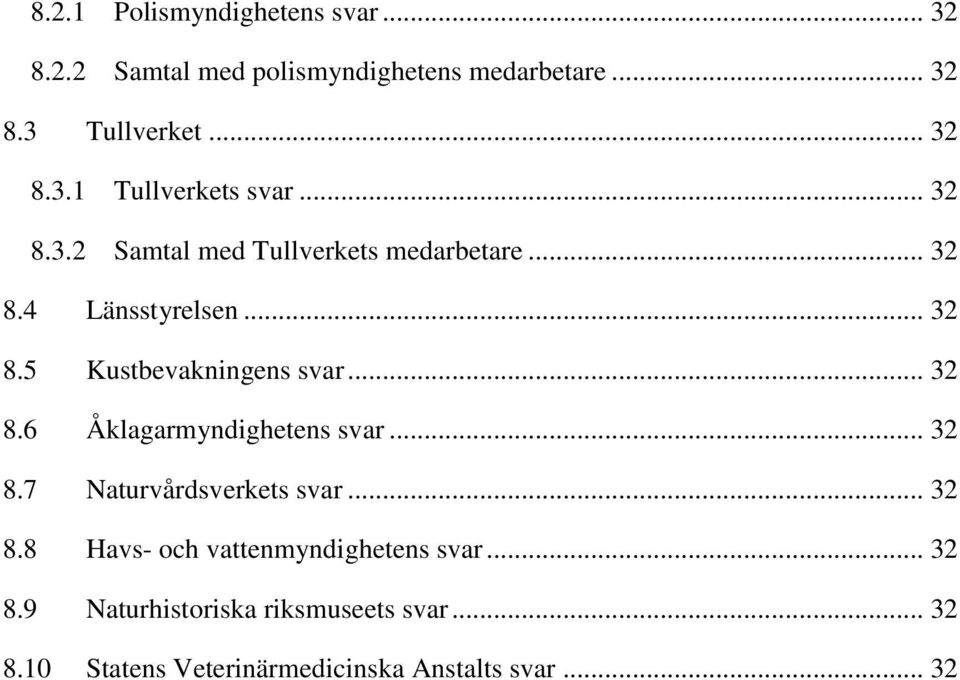 .. 32 8.7 Naturvårdsverkets svar... 32 8.8 Havs- och vattenmyndighetens svar... 32 8.9 Naturhistoriska riksmuseets svar.