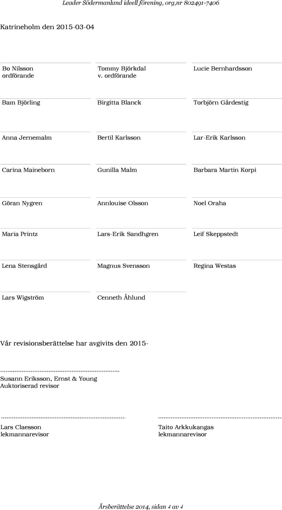 Gunilla Malm Barbara Martin Korpi Göran Nygren Annlouise Olsson Noel Oraha Maria Printz Lars-Erik Sandhgren Leif Skeppstedt Lena Stensgård Magnus