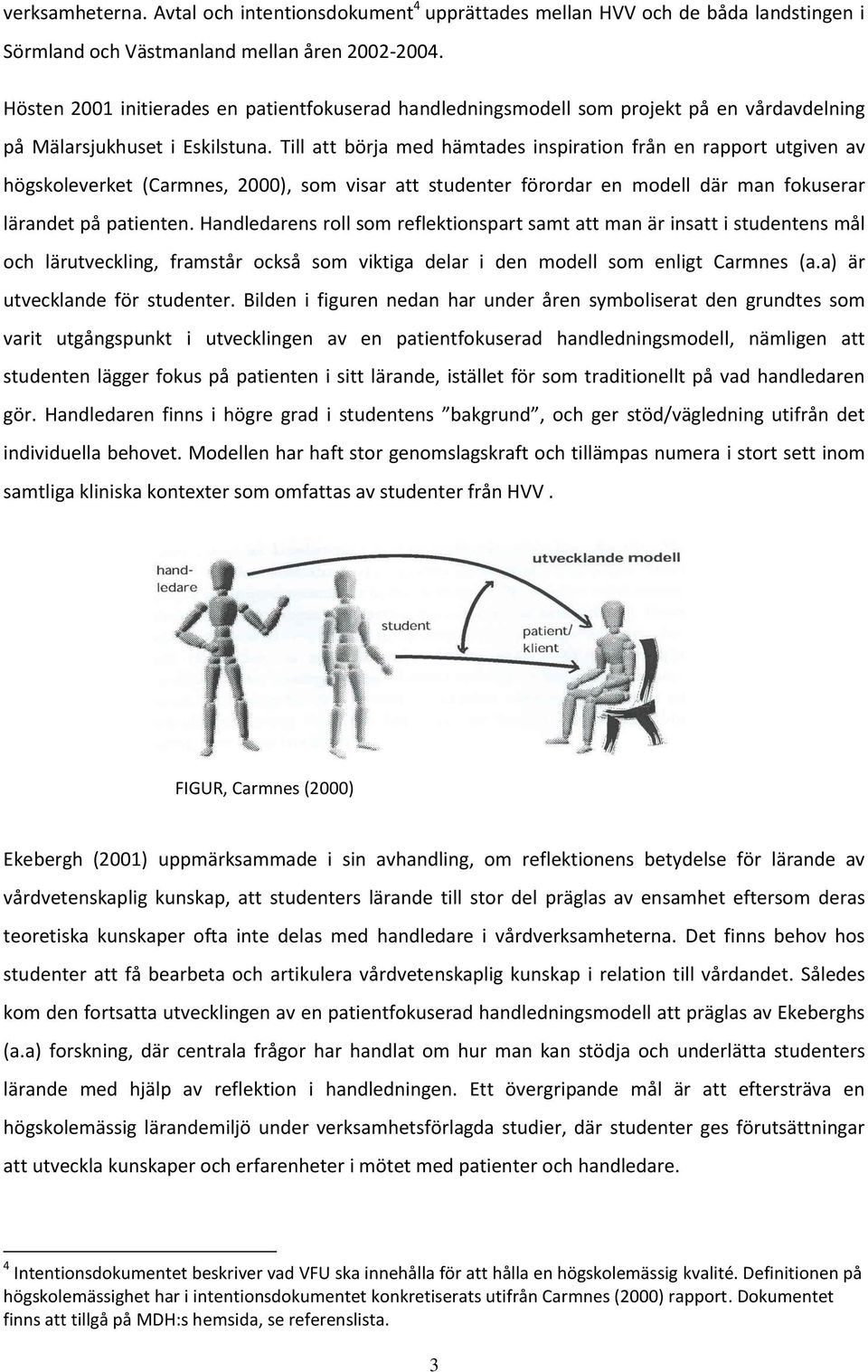 Till att börja med hämtades inspiration från en rapport utgiven av högskoleverket (Carmnes, 2000), som visar att studenter förordar en modell där man fokuserar lärandet på patienten.