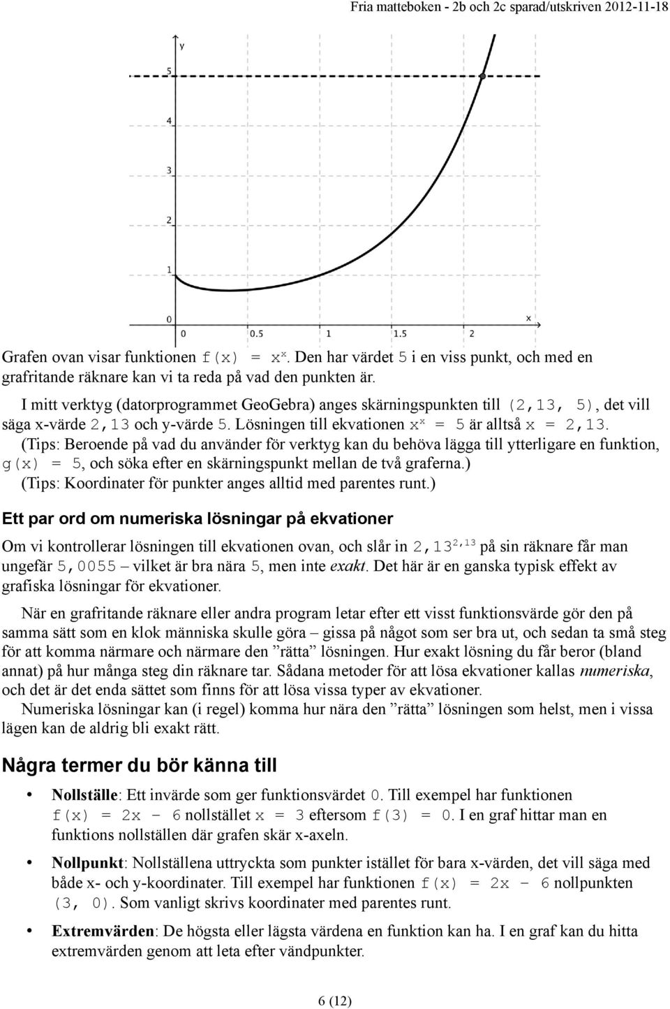 (Tips: Beroende på vad du använder för verktyg kan du behöva lägga till ytterligare en funktion, g(x) = 5, och söka efter en skärningspunkt mellan de två graferna.