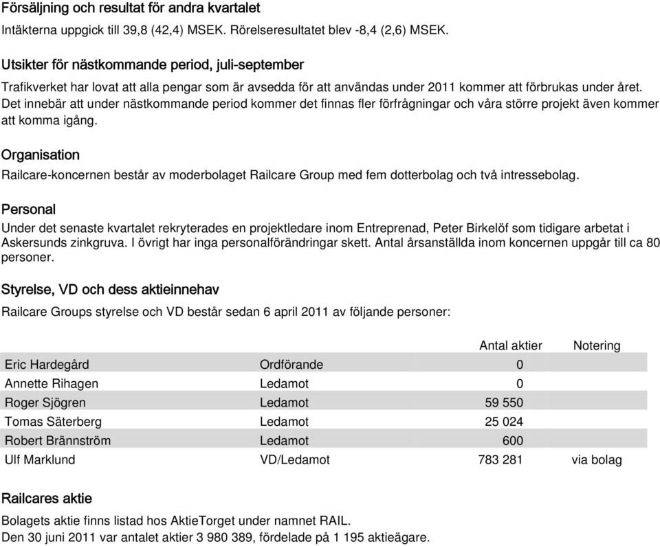 Det innebär att under nästkommande period kommer det finnas fler förfrågningar och våra större projekt även kommer att komma igång.