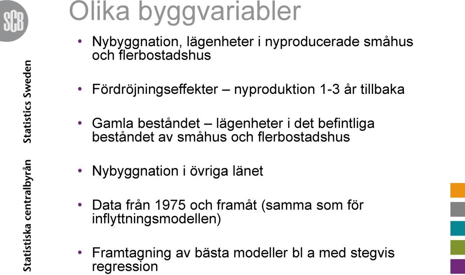 befintliga beståndet av småhus och flerbostadshus Nybyggnation i övriga länet Data från