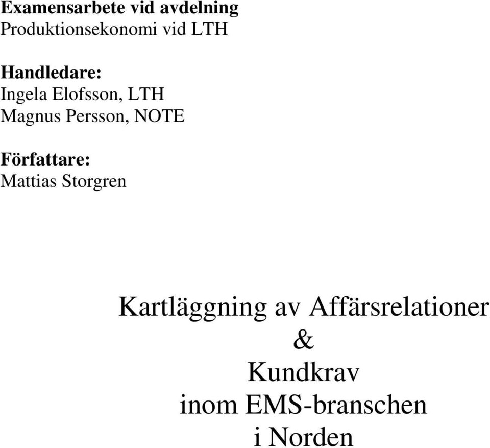 Persson, NOTE Författare: Kartläggning av