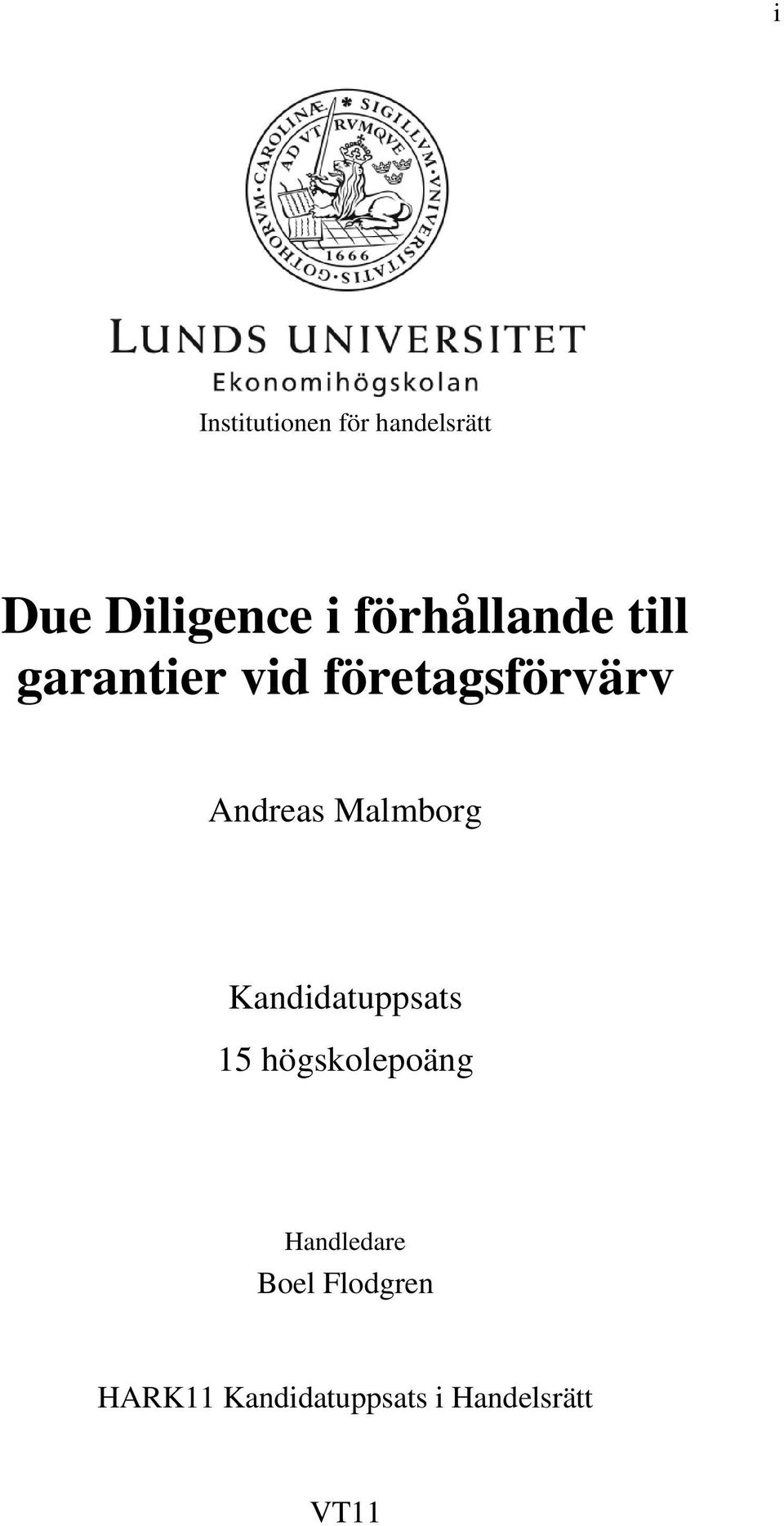 Andreas Malmborg Kandidatuppsats 15 högskolepoäng